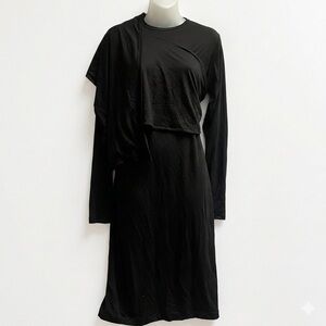 The Tiny Closet Draped Scarf Wrap Black Long-Sleeve Layered Midi Dress Sz L